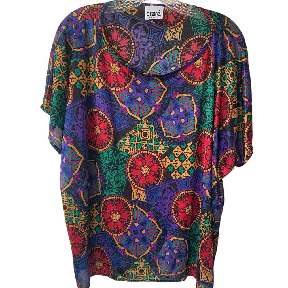 Vintage 1980s Oraré Blouse Tee Bright Color Pattern